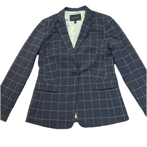 New Banana Republic Blazer Jacket Size:4 Navy Blue Plaid Vent Classic Fit Office